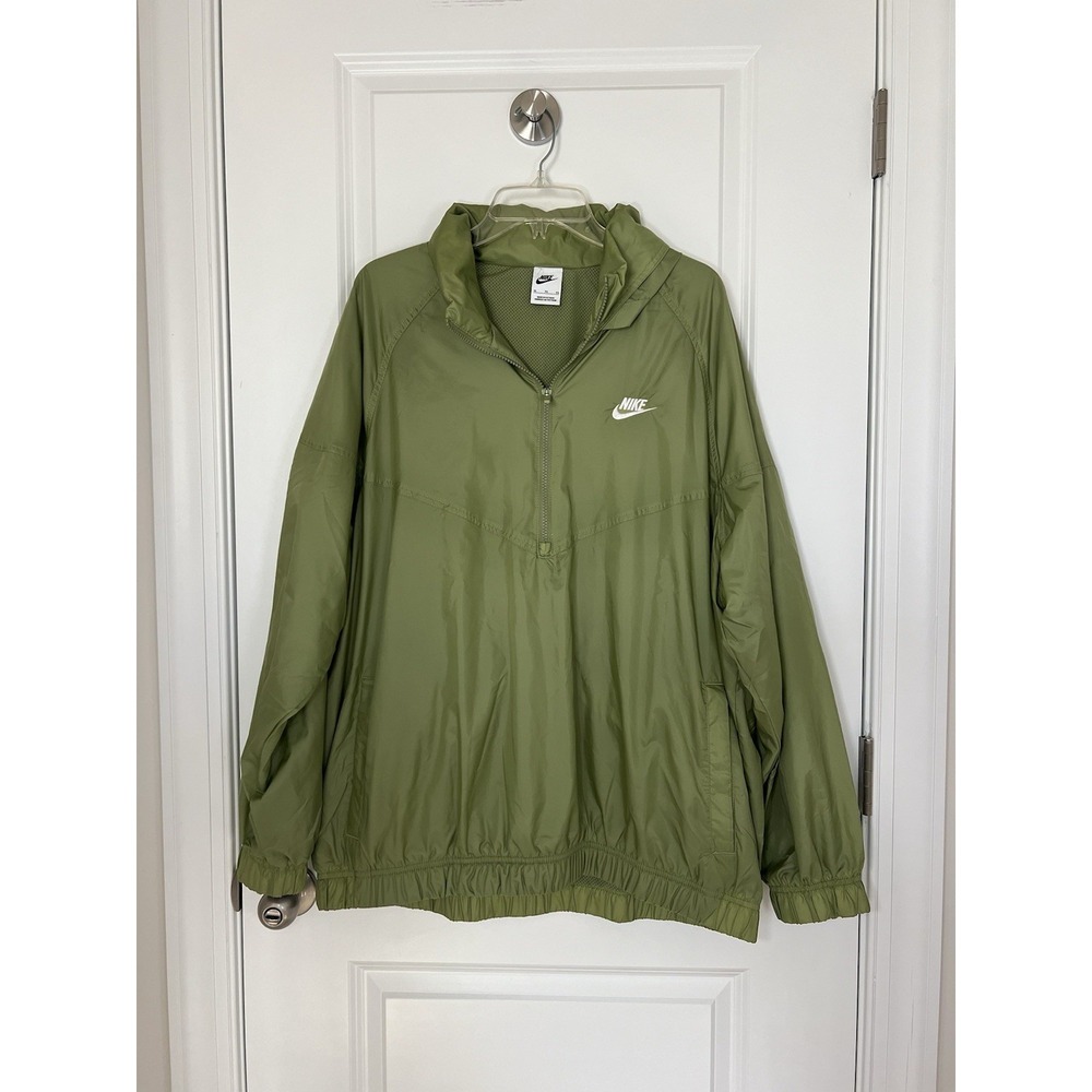 Men's Nike Windbreaker Jacket‎ Hooded Half Zip Lightweight Size XL Green